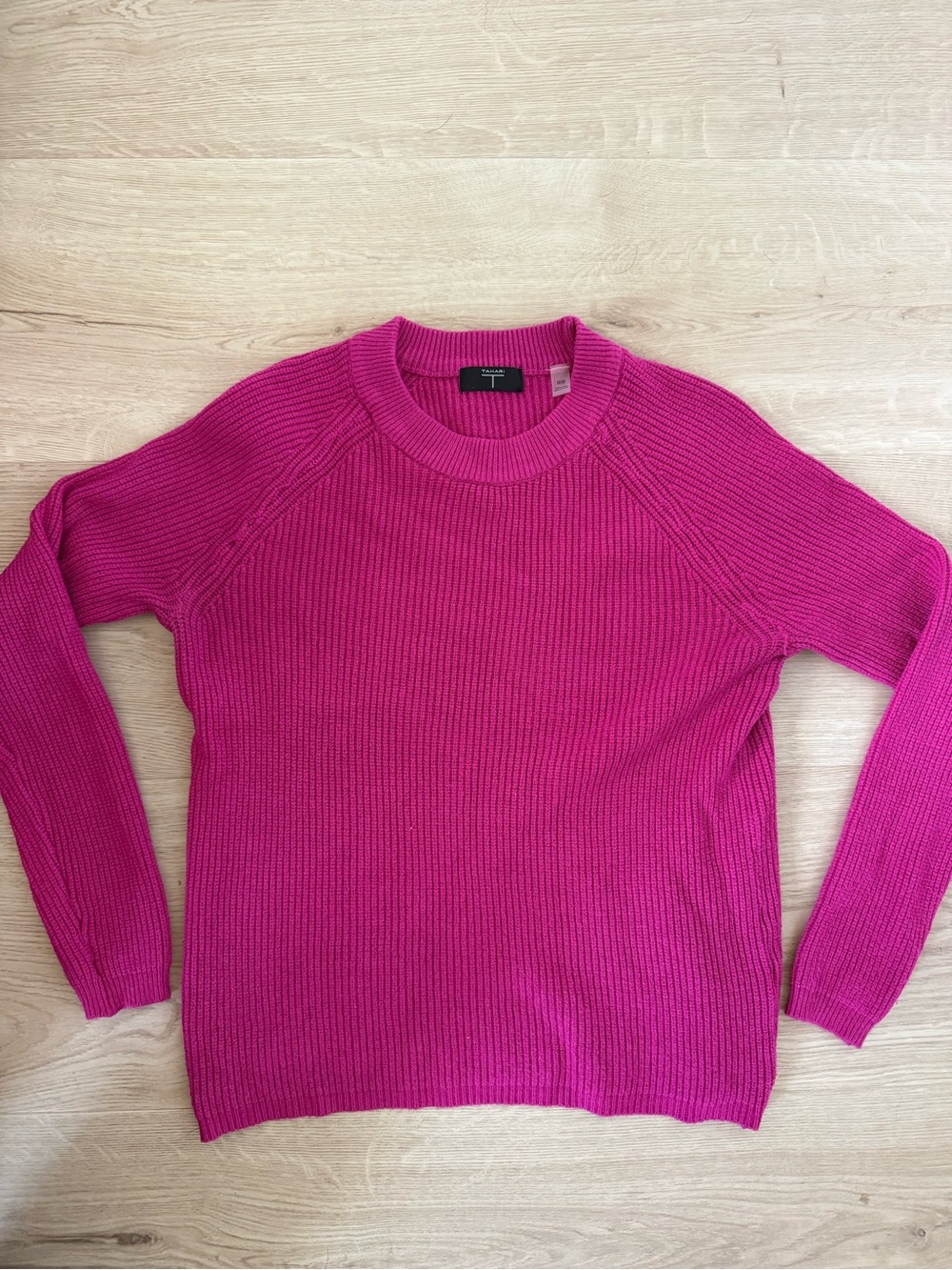 Tahari Fuchsia Ribbed Crewneck Sweater